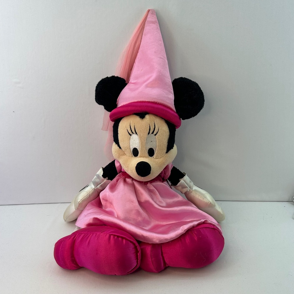 Disney Parks Princess Minnie Mouse Plush Pink Gown Hat 24" Authentic Orig Y2K